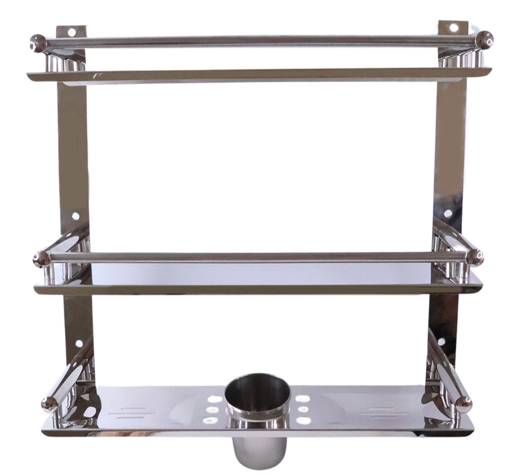 Bathroom Shelf Rack Stainless Steel - 3 tier front view