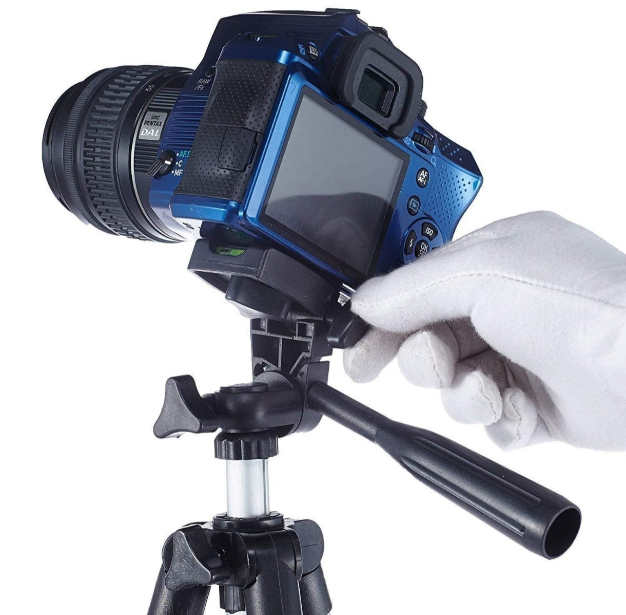 Portable Camera Tripod - DSLR camera mounted close-up