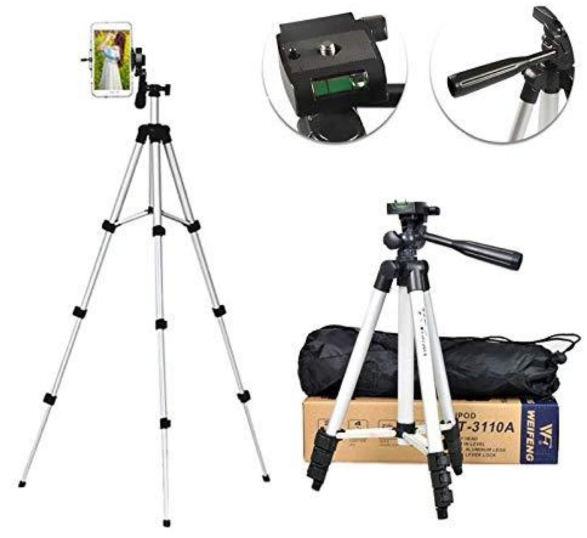 Portable Camera Tripod - with phone holder and carry bag