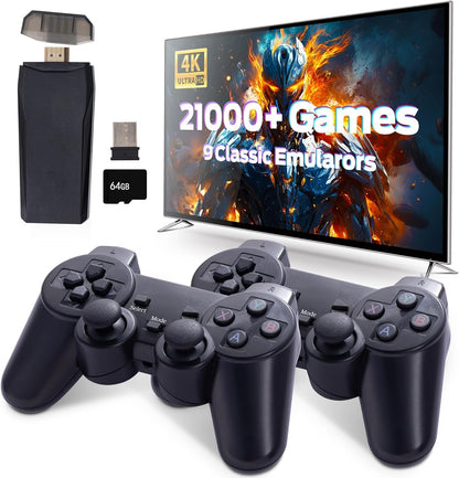 64GB retro game console with wireless controllers and 21000+ games