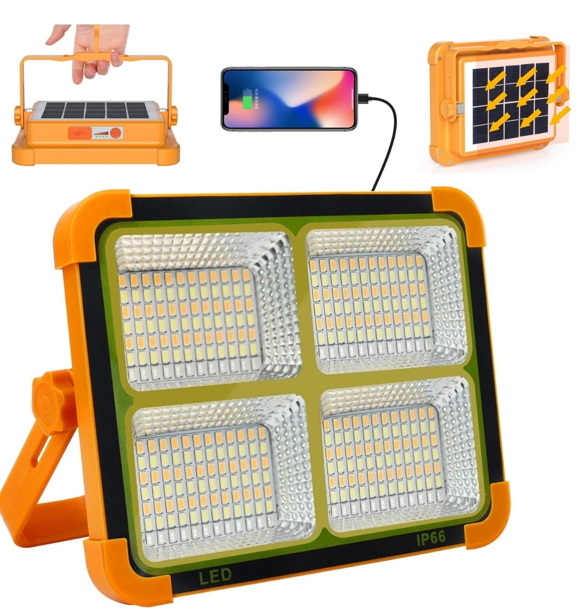 Solar LED Flood Light front view with box